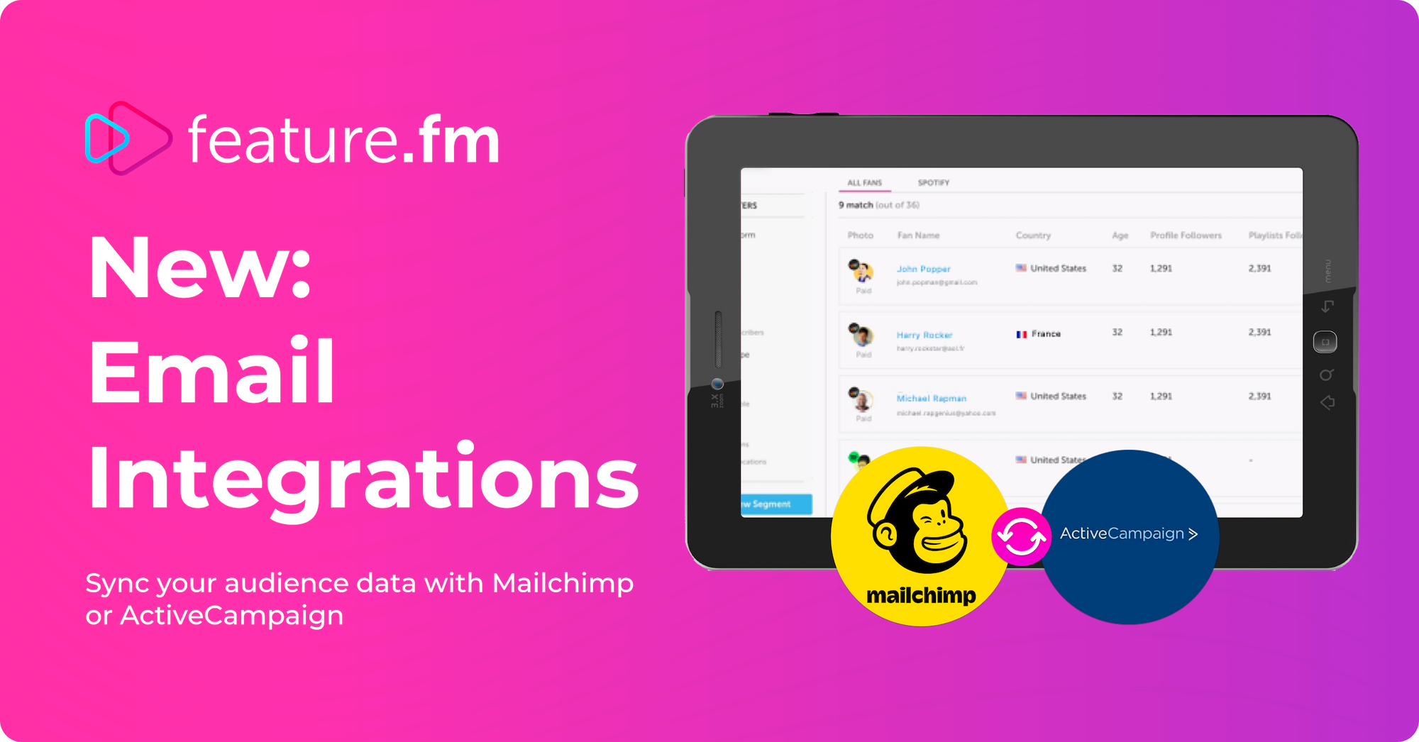New: Instantly sync new audience data directly to Mailchimp or ActiveCampaign